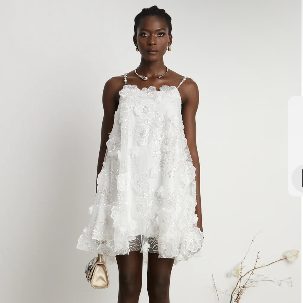 Miss Rosier Suzette Crystal-Embellished Floral Mini Dress